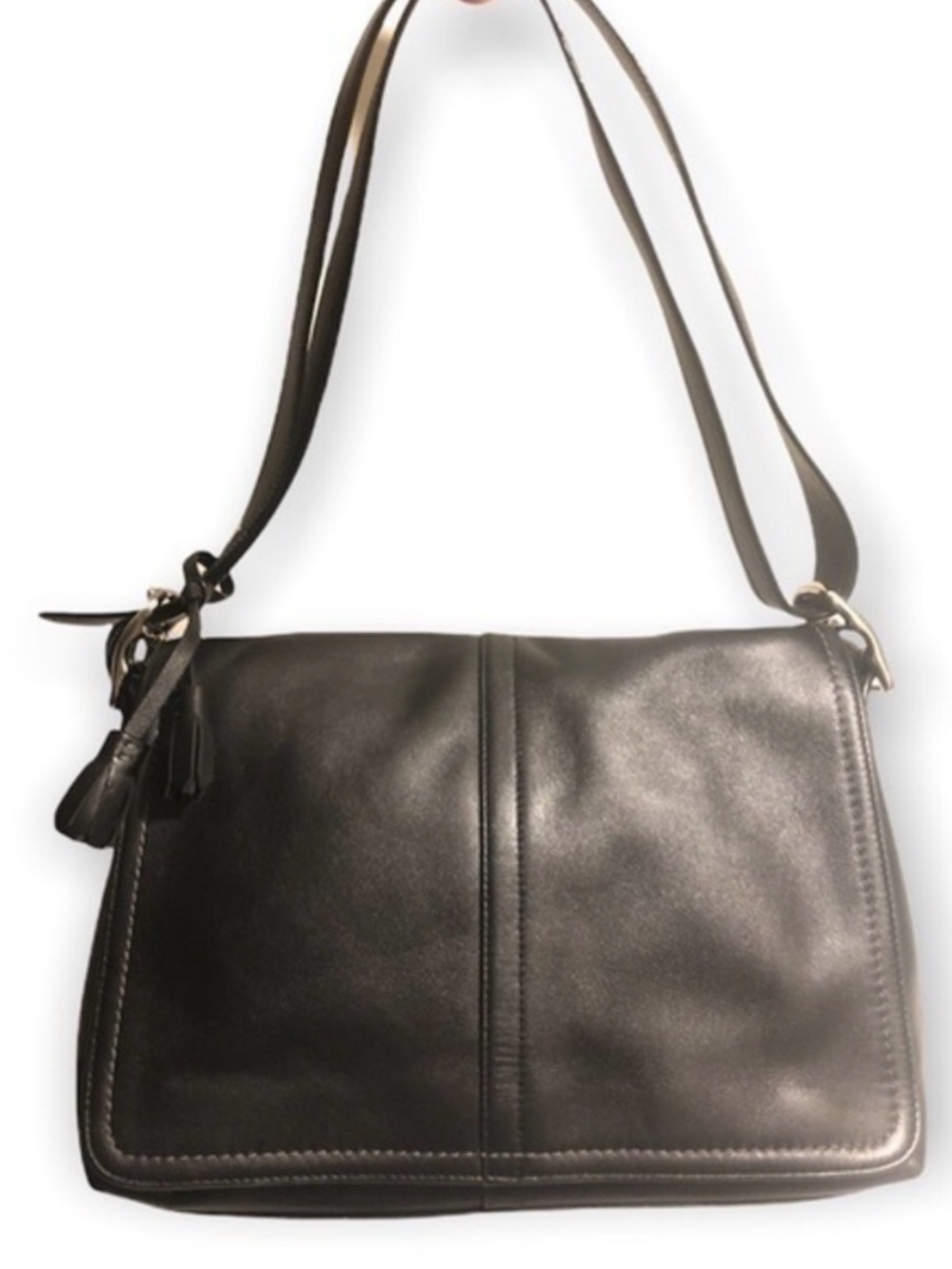 Coach Dark Brown Leather Shoulder Bag with Tassel